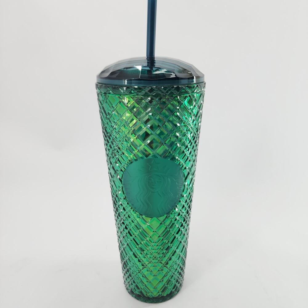 Starbucks Emerald Green Jewel Crystal Lattice Diamond Cut Cold Cup 24oz Venti